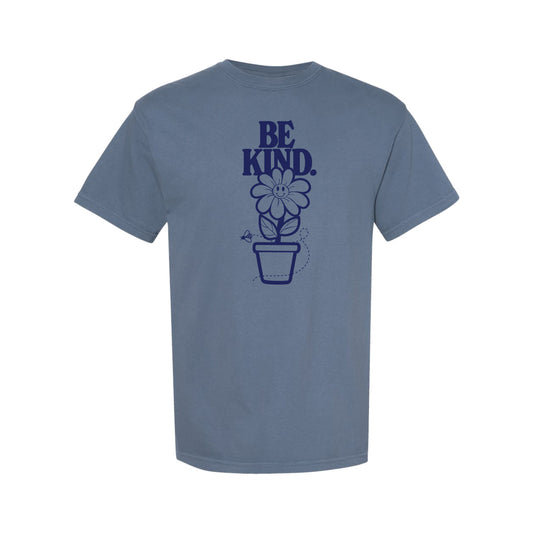 Be Kind Flower Tee - Washed Blue