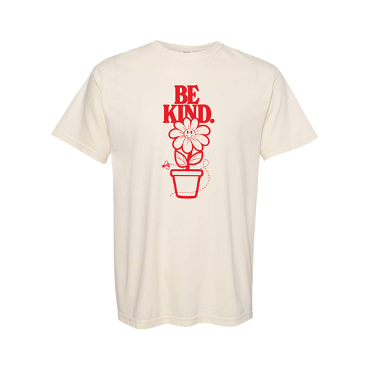 Be Kind Flower Tee - Washed Cream