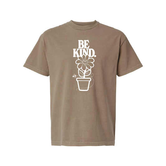 Be Kind Flower Tee - Washed Brown